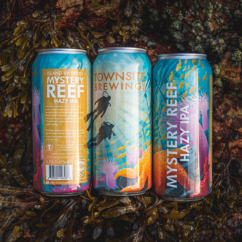 Mystery-Reef-Hazy-IPA-Three-Cans-In-Seaweed